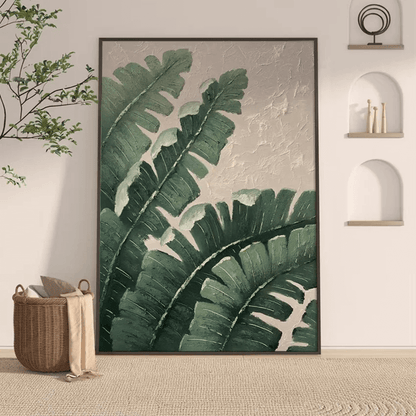 Banana Leaf Hand-Painted Wall Art | Contemporary Textured Botanical Painting