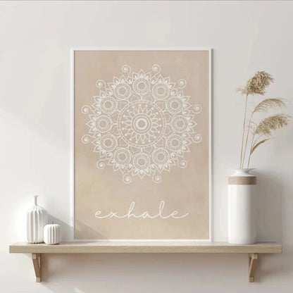 Beige Mandala Wall Art Bohemian Yoga Inspired Canvas Print for Meditation Room Bedroom or Studio Decor