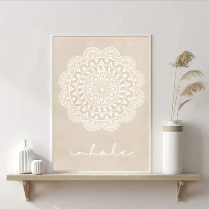 Beige Mandala Wall Art Bohemian Yoga Inspired Canvas Print for Meditation Room Bedroom or Studio Decor
