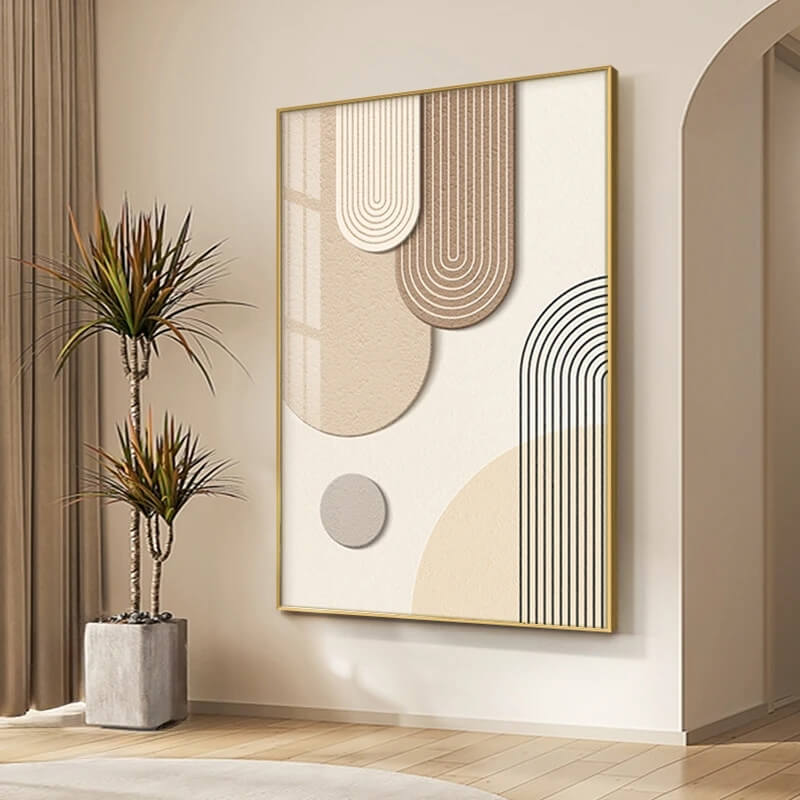 Beige Brown Minimalist Geometric Line Art Wall Art Canvas Print Elegant Abstract Pictures For Scandinavian Living Room Bedroom Lobby Decor