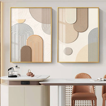 Beige Brown Minimalist Geometric Line Art Wall Art Canvas Print Elegant Abstract Pictures For Scandinavian Living Room Bedroom Lobby Decor