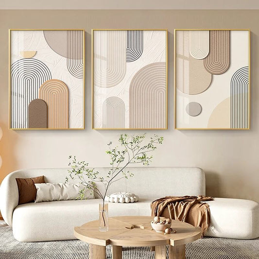 Beige Brown Minimalist Geometric Line Art Wall Art Canvas Print Elegant Abstract Pictures For Scandinavian Living Room Bedroom Lobby Decor