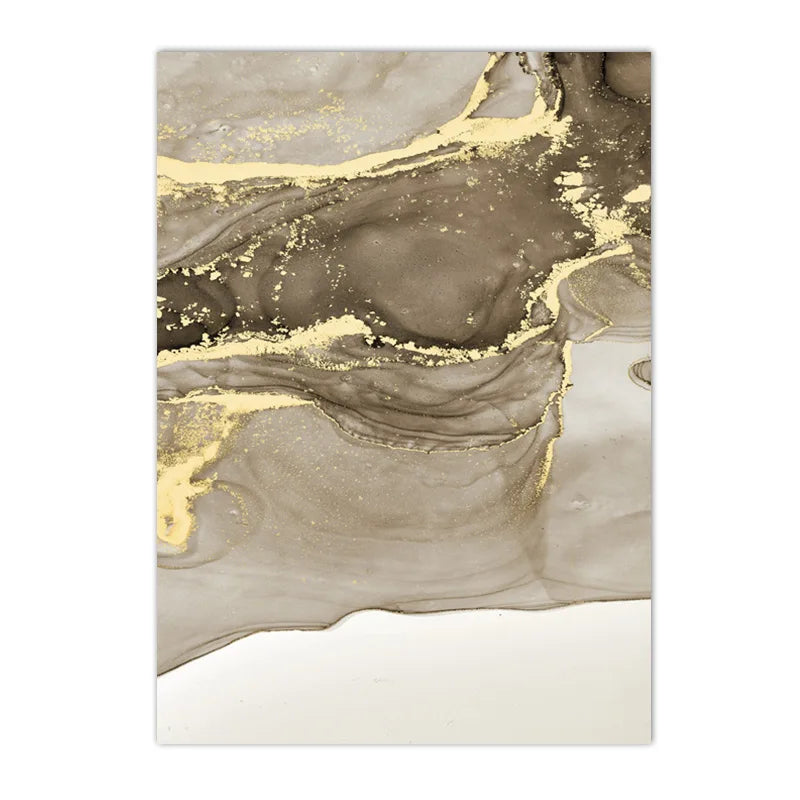 Beige Golden Flowing Liquid Marble Wall Art Canvas Prints For Modern Loft Living Room Modern Bedroom Art Decor
