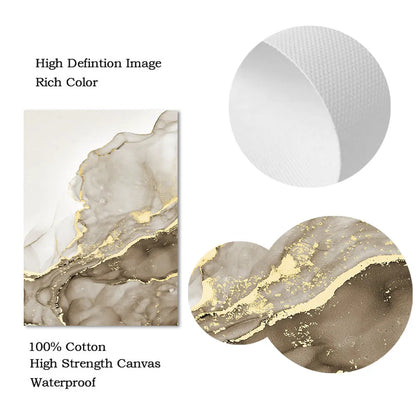 Beige Golden Flowing Liquid Marble Wall Art Canvas Prints For Modern Loft Living Room Modern Bedroom Art Decor