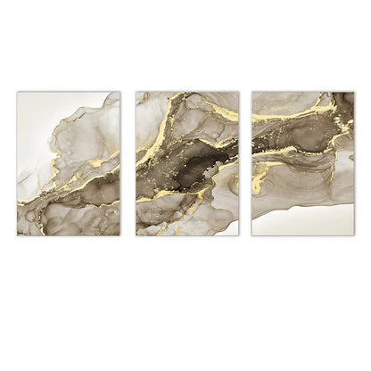 Beige Golden Flowing Liquid Marble Wall Art Canvas Prints For Modern Loft Living Room Modern Bedroom Art Decor