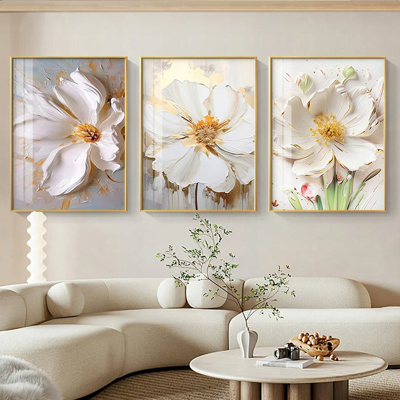 Big White Flower Wall Art Canvas Prints Modern Floral Posters For Living Room Dining Room Wall Decoration
