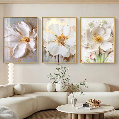 Big White Flower Wall Art Canvas Prints Modern Floral Posters For Living Room Dining Room Wall Decoration