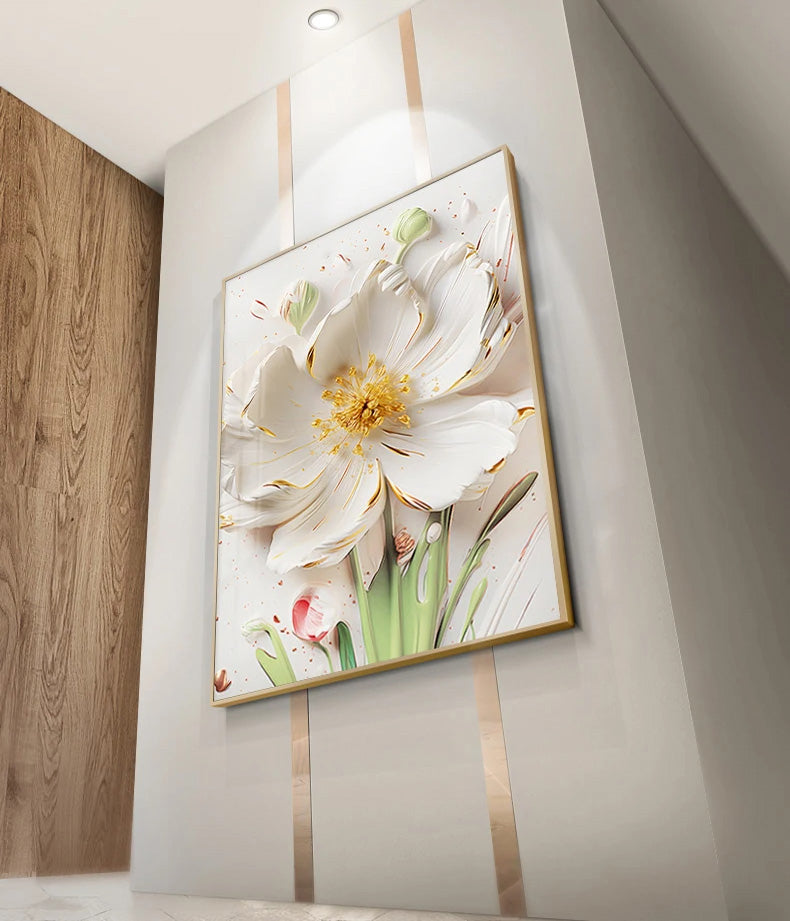 Big White Flower Wall Art Canvas Prints Modern Floral Posters For Living Room Dining Room Wall Decoration