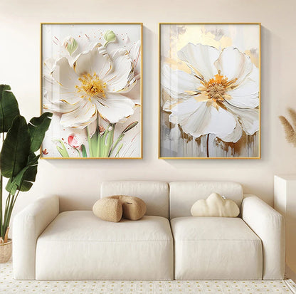 Big White Flower Wall Art Canvas Prints Modern Floral Posters For Living Room Dining Room Wall Decoration