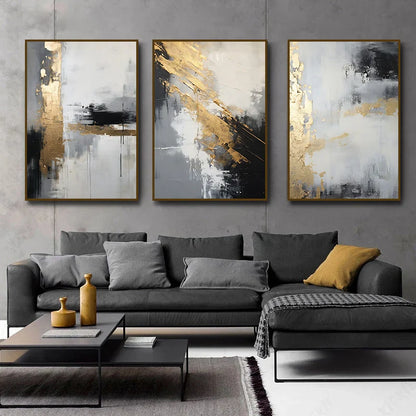 Abstract Black Grey Green Golden Wall Art Canvas Print For Modern Apartment Living Room Decor