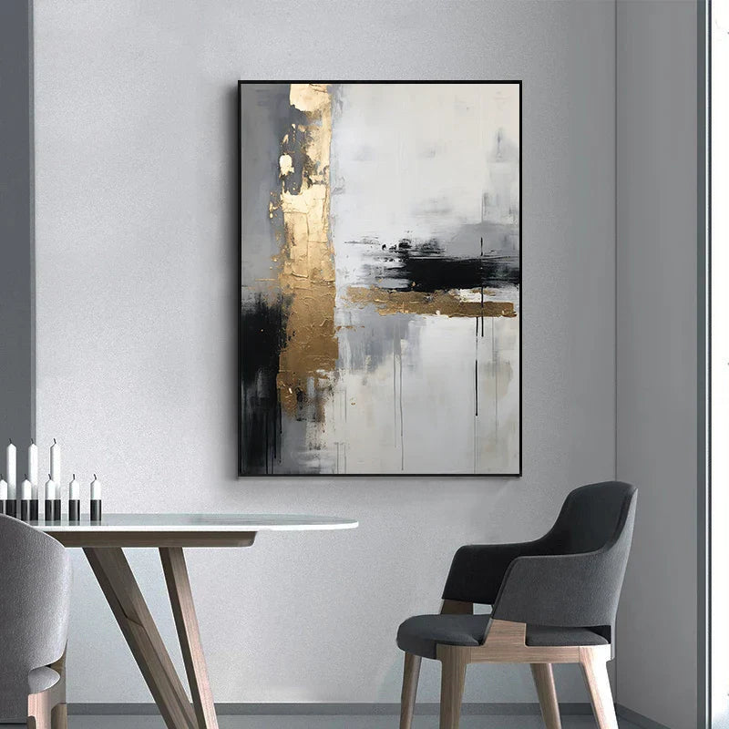 Abstract Black Grey Green Golden Wall Art Canvas Print For Modern Apartment Living Room Decor