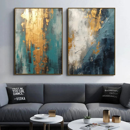 Abstract Black Grey Green Golden Wall Art Canvas Print For Modern Apartment Living Room Decor