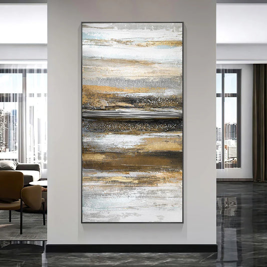Big Size Modern Urban Abstract Wall Art Canvas Prints Neutral Golden Color Poster For Modern Apartment Living Room Home Decor