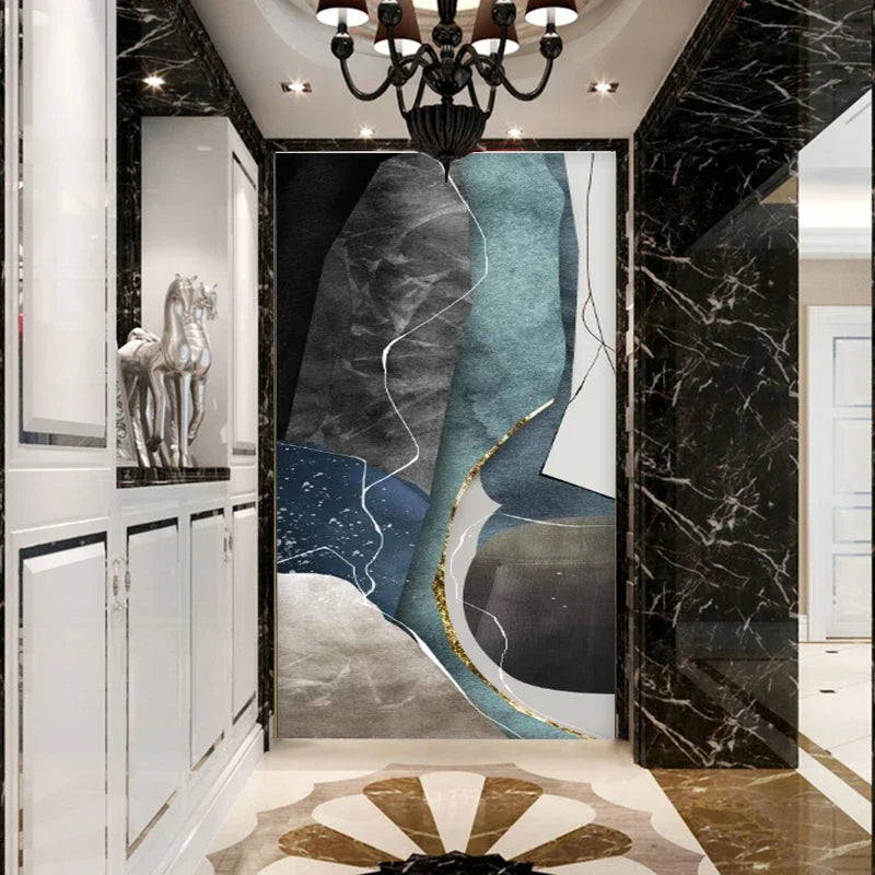 Gray Blue Green Geomorphic Abstract Big Size Wall Art Canvas Prints For Modern Apartment Living Room Art Decor