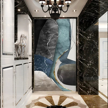 Gray Blue Green Geomorphic Abstract Big Size Wall Art Canvas Prints For Modern Apartment Living Room Art Decor