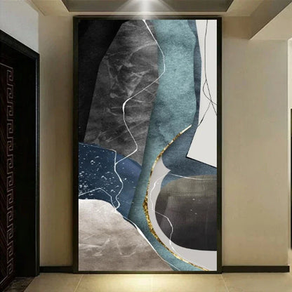 Gray Blue Green Geomorphic Abstract Big Size Wall Art Canvas Prints For Modern Apartment Living Room Art Decor