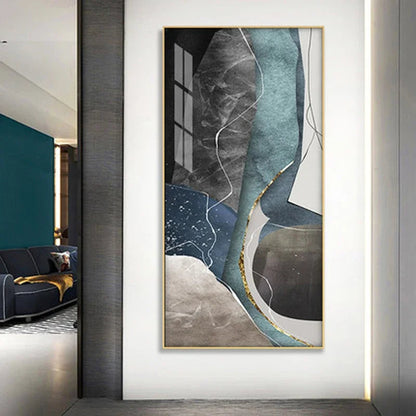 Gray Blue Green Geomorphic Abstract Big Size Wall Art Canvas Prints For Modern Apartment Living Room Art Decor
