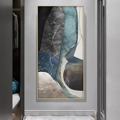 Gray Blue Green Geomorphic Abstract Big Size Wall Art Canvas Prints For Modern Apartment Living Room Art Decor