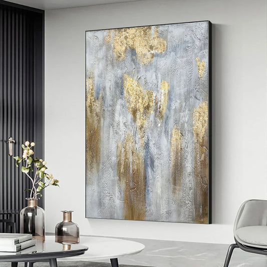Abstract Grey Golden Minimalist Large Wall Art Canvas Prints Modern Art Poster For Contemporary Living Room Decor