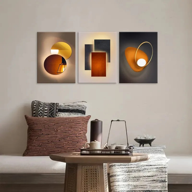 Set of 3Pcs Abstract Circle Of Light Geometric Large Wall Art Canvas Prints Modern Poster For Living Room Bedroom Office Art Decor