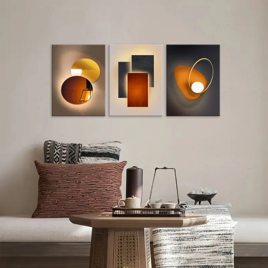 Set of 3Pcs Abstract Circle Of Light Geometric Large Wall Art Canvas Prints Modern Poster For Living Room Bedroom Office Art Decor