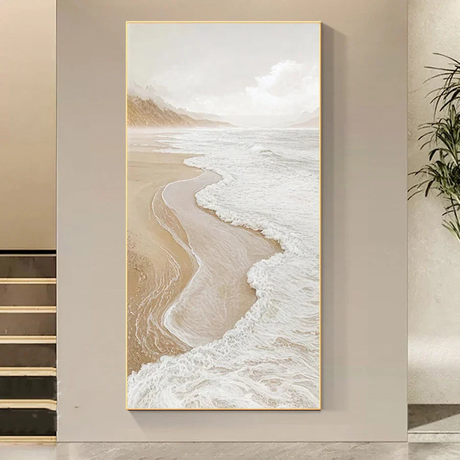 White Seascape Coastal Large Wall Art Canvas Prints Modern Artwork For Living Room Foyer Art Decor