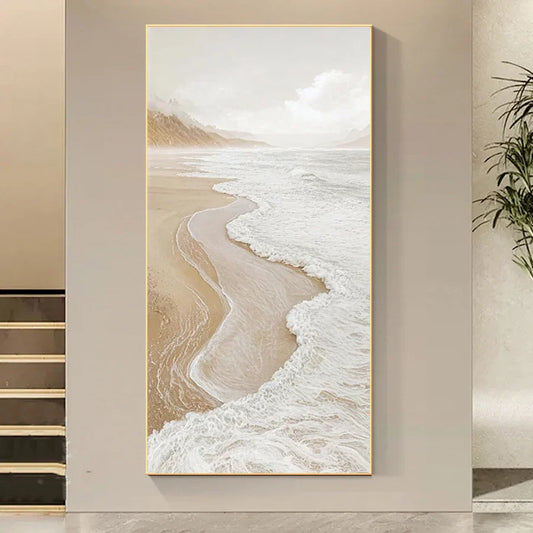 White Seascape Coastal Large Wall Art Canvas Prints Modern Artwork For Living Room Foyer Art Decor