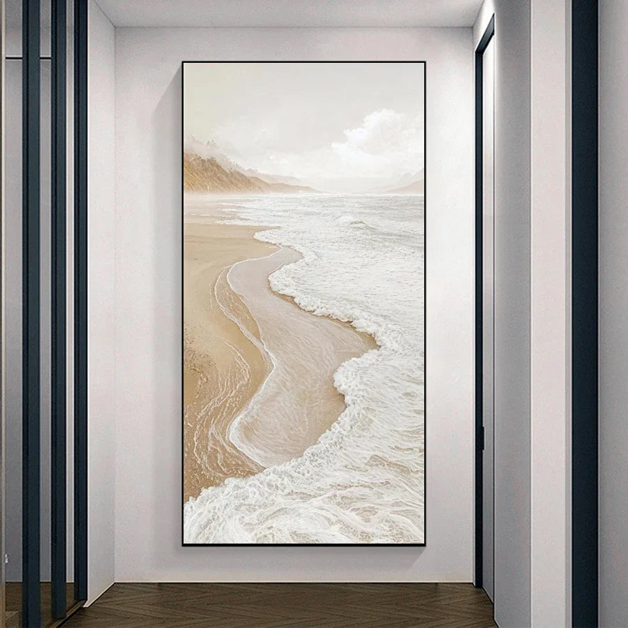 White Seascape Coastal Large Wall Art Canvas Prints Modern Artwork For Living Room Foyer Art Decor