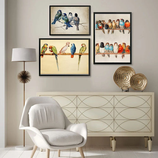Birds Canvas Prints Minimalist Poster A Perch of Birds by Hector Giacomelli Gallery Wall Art Set Of 3 Posters For Modern Scandinavian Living Room Wall Decor
