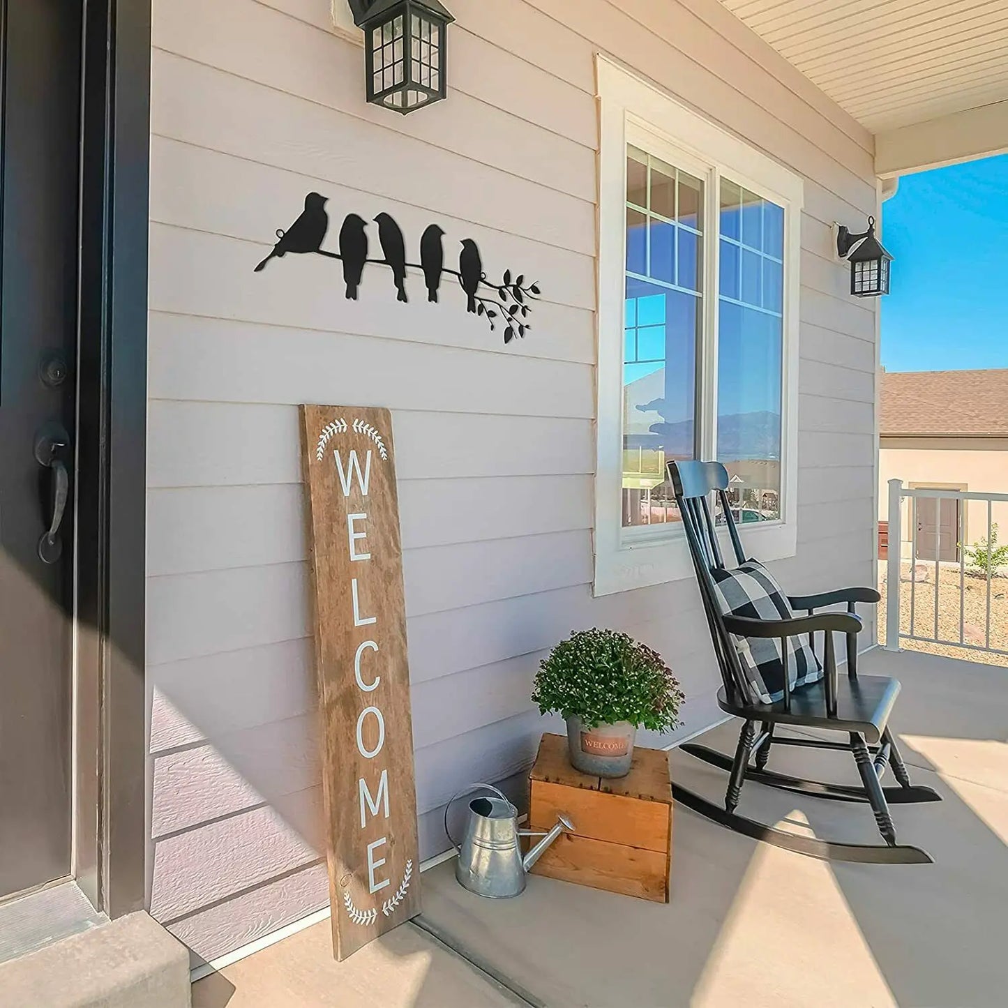 Birds Silhouette Metal Wall Art 3D Iron Crafted Birds On A Branch Wall Decoration For Living Room Porch Patio Art Decor