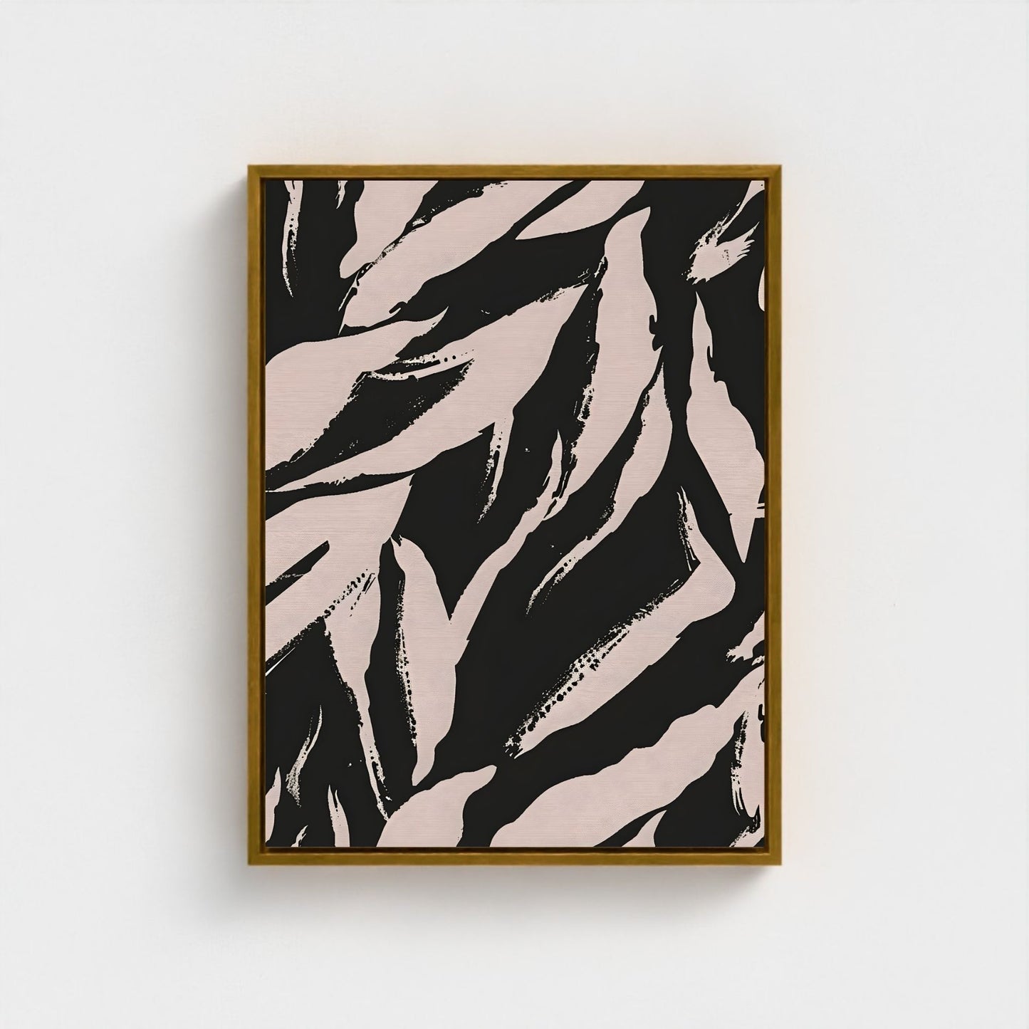Black Beige Tropical Leaf Framed Wall Art Canvas Print – Modern Botanical Abstract Poster for Neutral Living Room