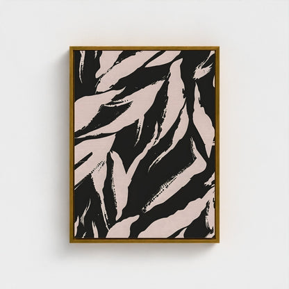 Black Beige Tropical Leaf Framed Wall Art Canvas Print – Modern Botanical Abstract Poster for Neutral Living Room
