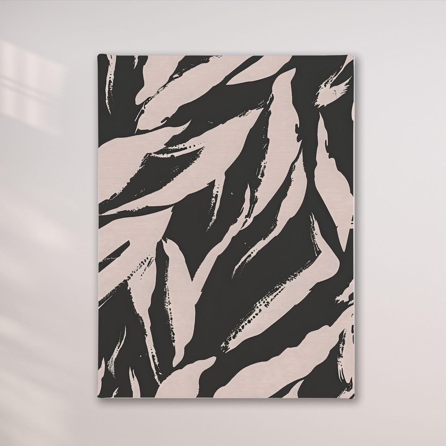 Black Beige Tropical Leaf Framed Wall Art Canvas Print – Modern Botanical Abstract Poster for Neutral Living Room