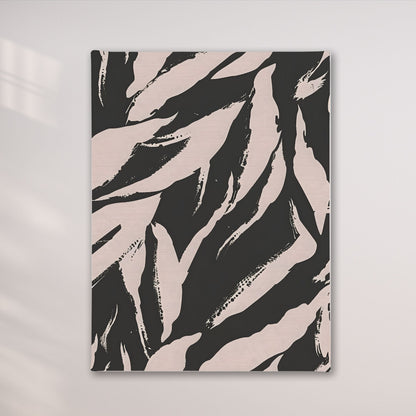Black Beige Tropical Leaf Framed Wall Art Canvas Print – Modern Botanical Abstract Poster for Neutral Living Room
