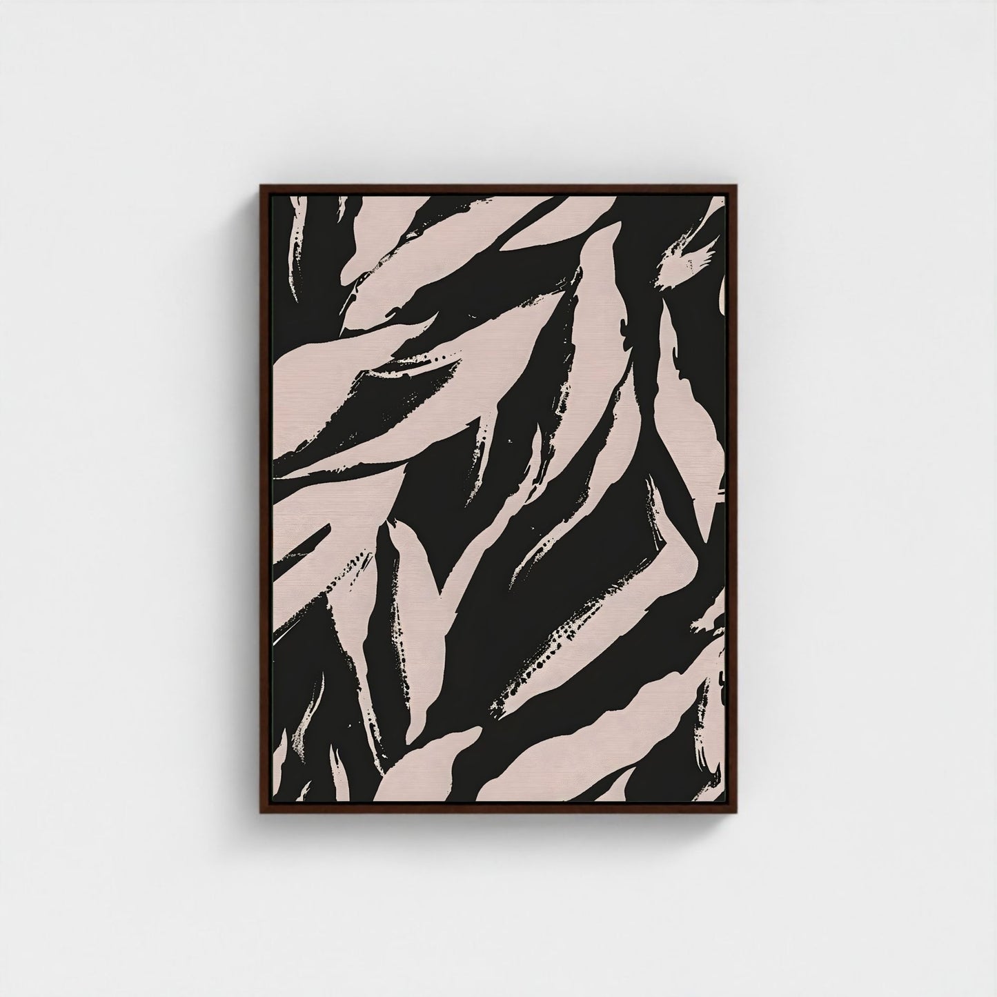 Black Beige Tropical Leaf Framed Wall Art Canvas Print – Modern Botanical Abstract Poster for Neutral Living Room