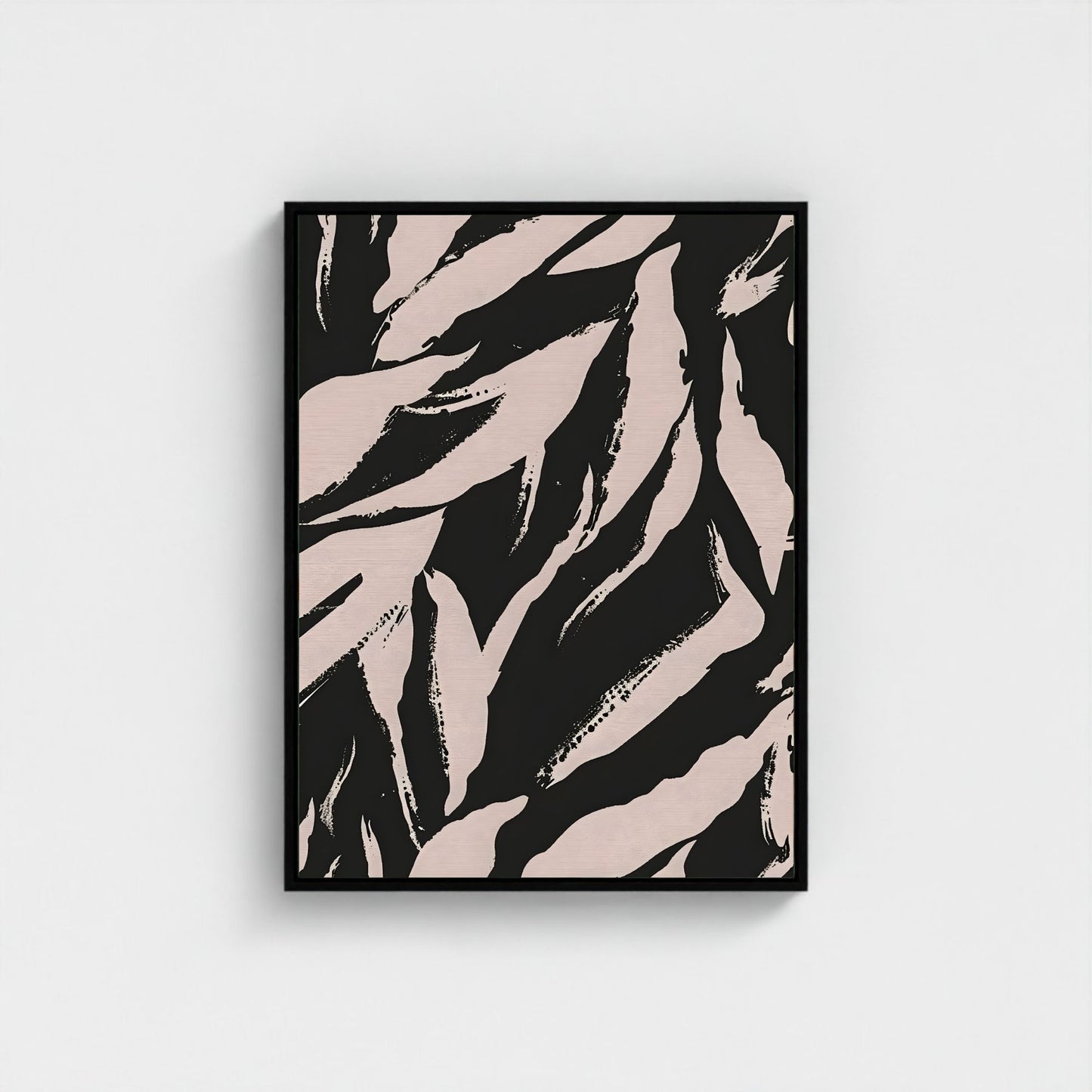 Black Beige Tropical Leaf Framed Wall Art Canvas Print – Modern Botanical Abstract Poster for Neutral Living Room