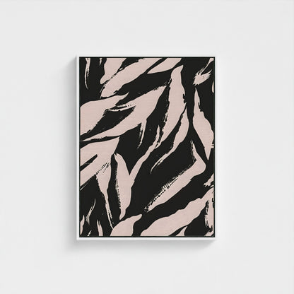 Black Beige Tropical Leaf Framed Wall Art Canvas Print – Modern Botanical Abstract Poster for Neutral Living Room