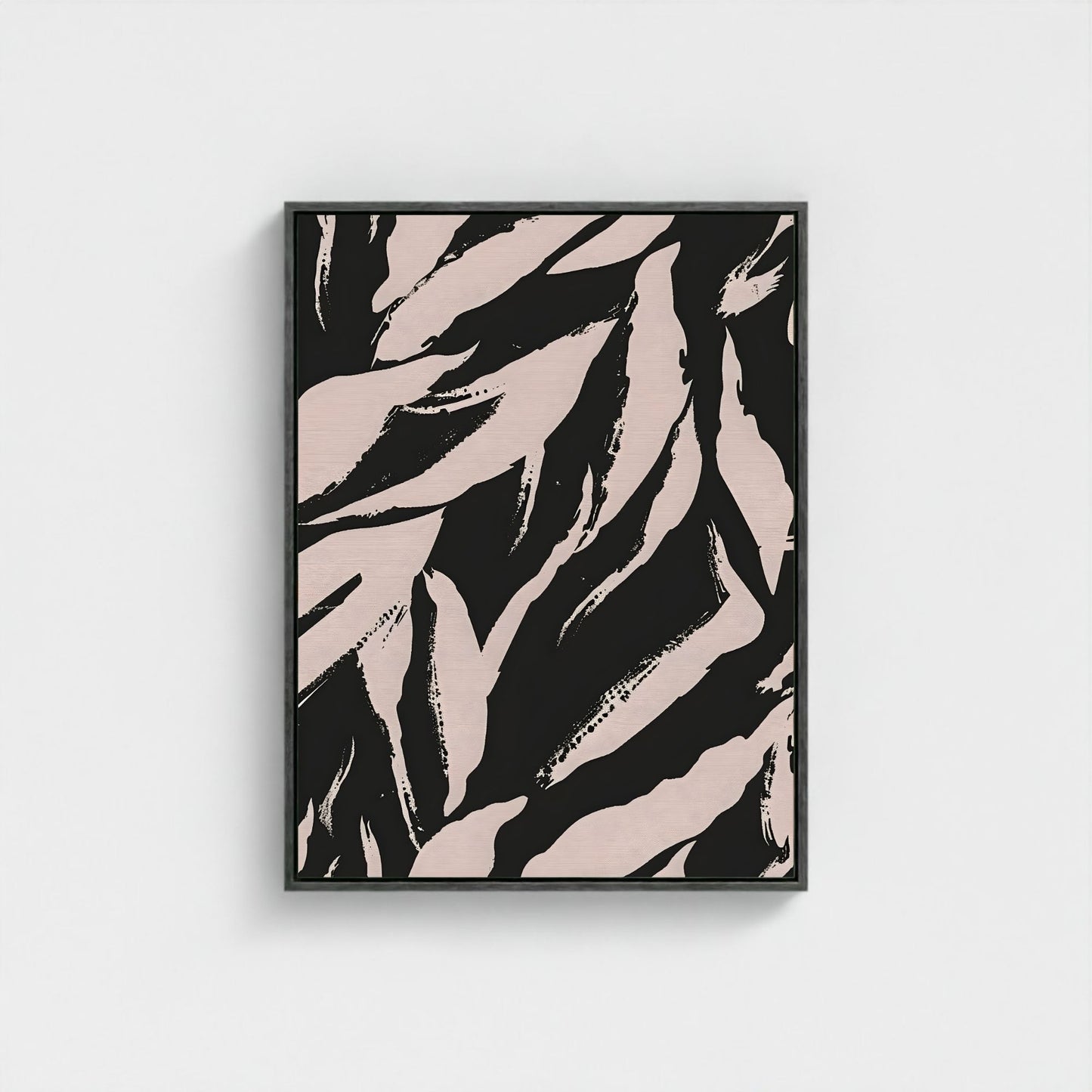 Black Beige Tropical Leaf Framed Wall Art Canvas Print – Modern Botanical Abstract Poster for Neutral Living Room