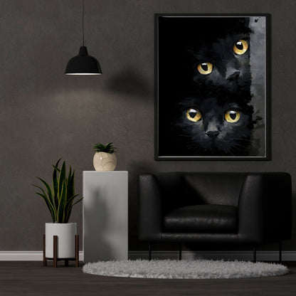 Black Cat Eyes Framed Wall Art Canvas Print – Moody Gothic Animal Artwork for Modern Dark Aesthetic Room Decor