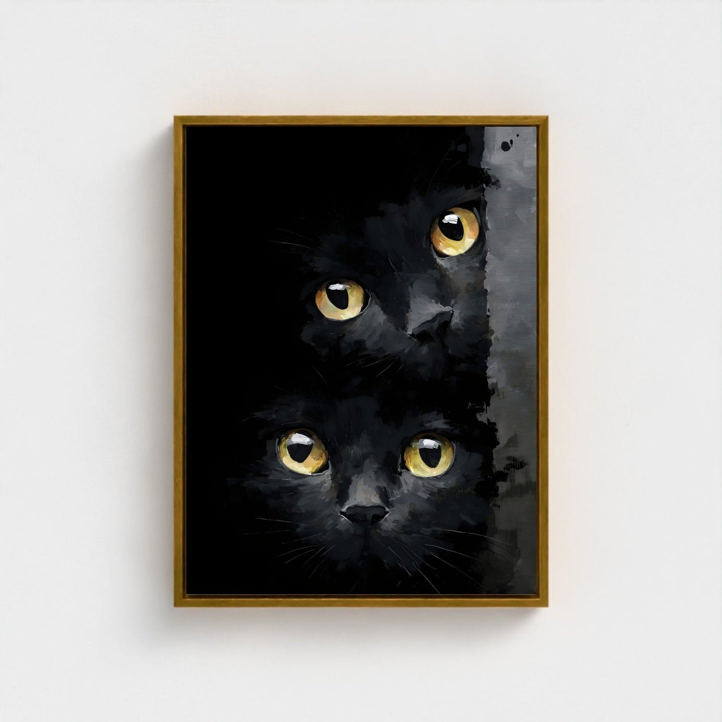Black Cat Eyes Framed Wall Art Canvas Print – Moody Gothic Animal Artwork for Modern Dark Aesthetic Room Decor