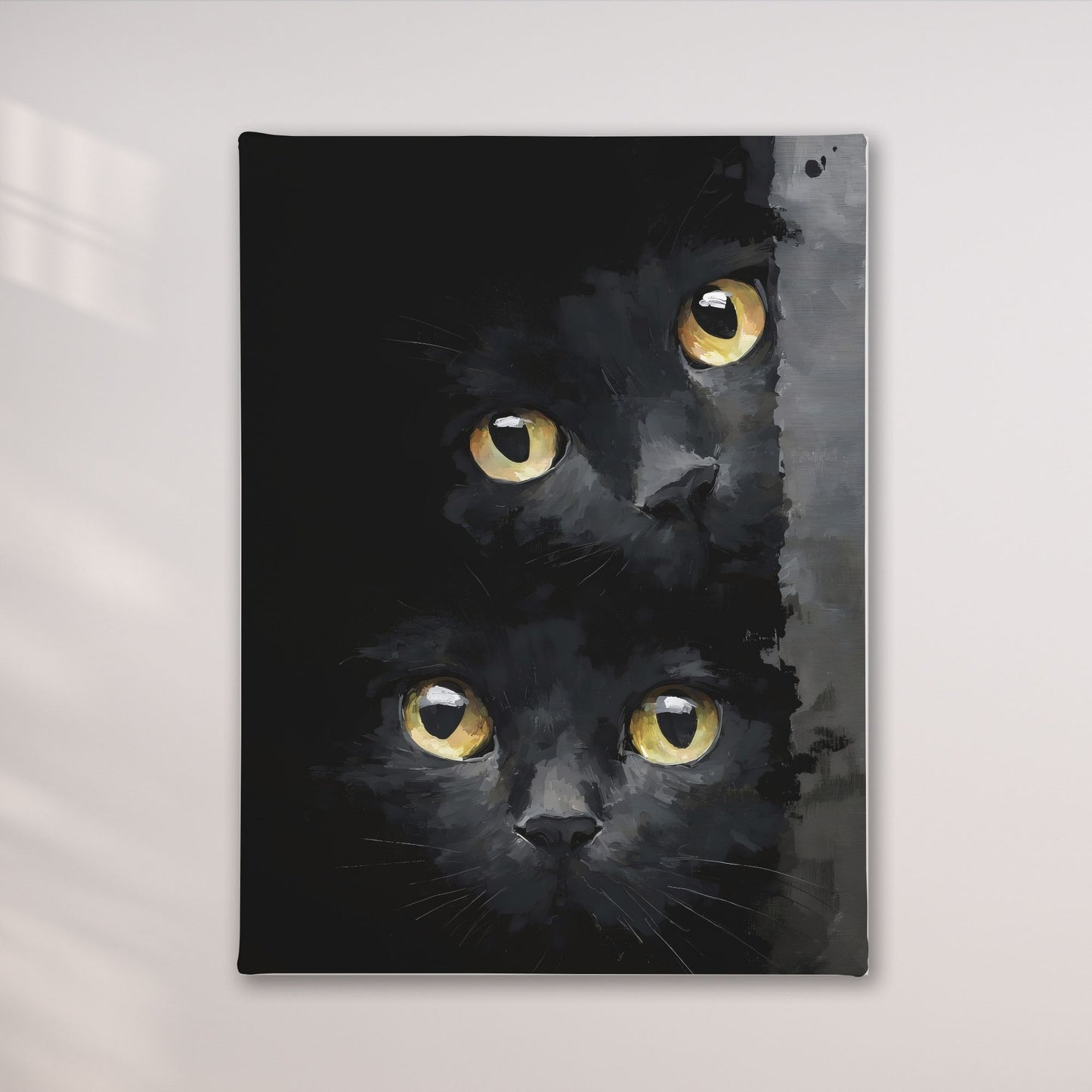 Black Cat Eyes Framed Wall Art Canvas Print – Moody Gothic Animal Artwork for Modern Dark Aesthetic Room Decor