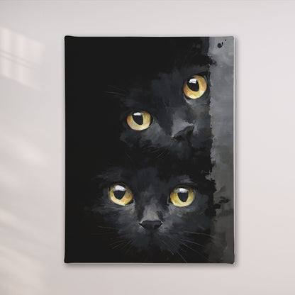 Black Cat Eyes Framed Wall Art Canvas Print – Moody Gothic Animal Artwork for Modern Dark Aesthetic Room Decor