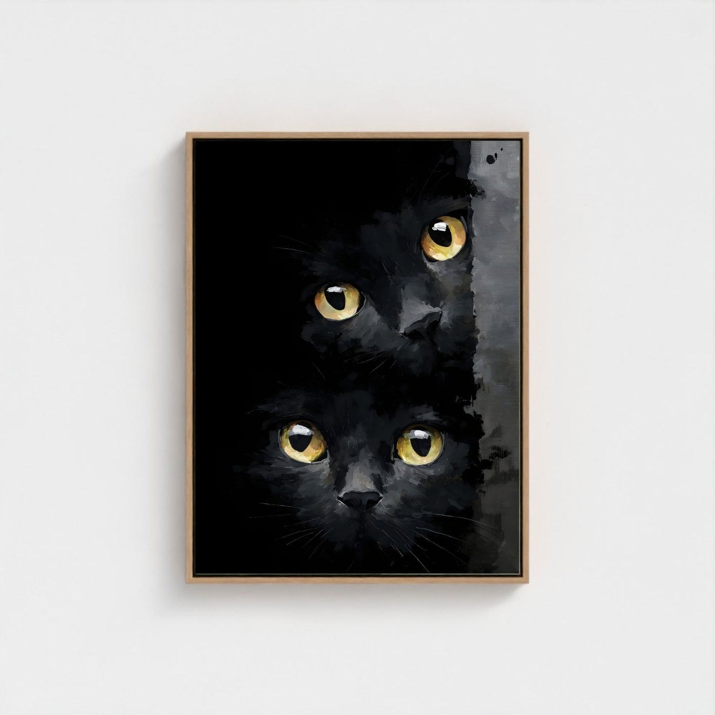 Black Cat Eyes Framed Wall Art Canvas Print – Moody Gothic Animal Artwork for Modern Dark Aesthetic Room Decor