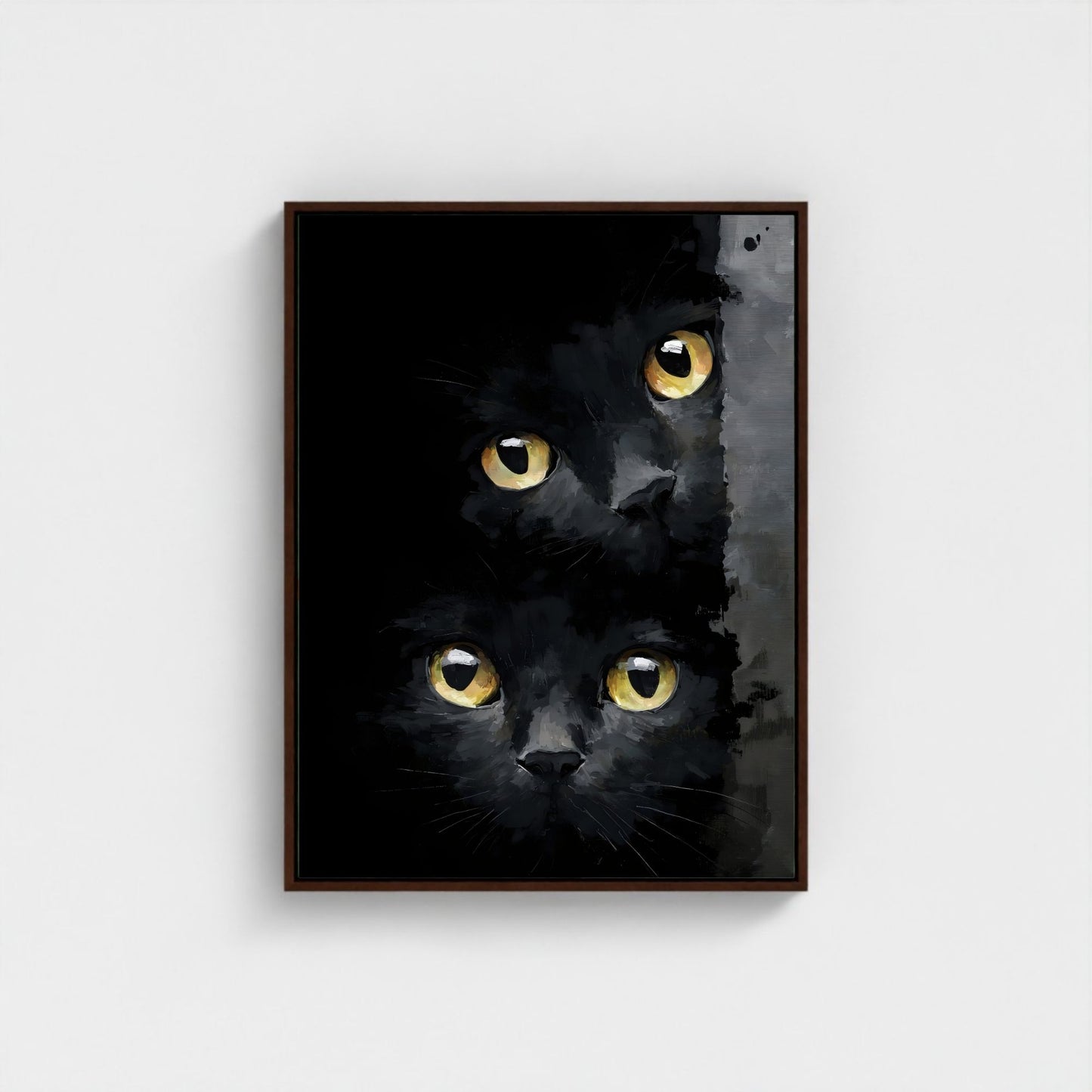 Black Cat Eyes Framed Wall Art Canvas Print – Moody Gothic Animal Artwork for Modern Dark Aesthetic Room Decor