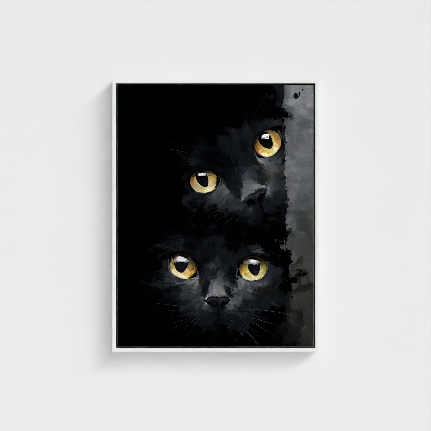 Black Cat Eyes Framed Wall Art Canvas Print – Moody Gothic Animal Artwork for Modern Dark Aesthetic Room Decor