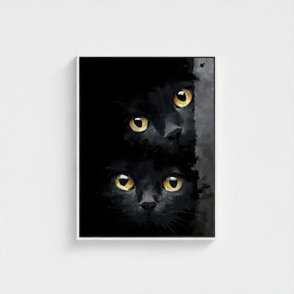 Black Cat Eyes Framed Wall Art Canvas Print – Moody Gothic Animal Artwork for Modern Dark Aesthetic Room Decor