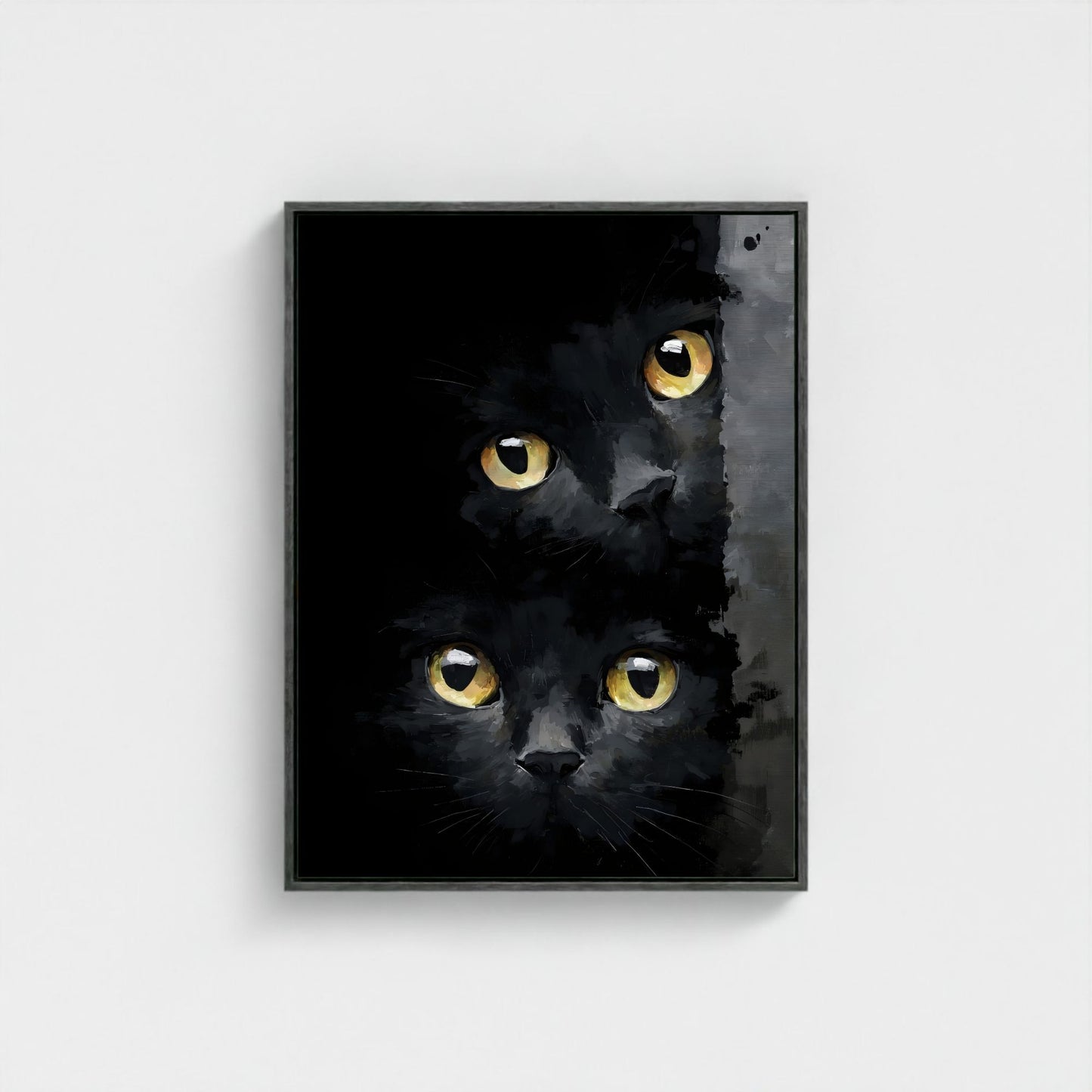 Black Cat Eyes Framed Wall Art Canvas Print – Moody Gothic Animal Artwork for Modern Dark Aesthetic Room Decor