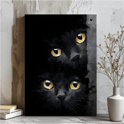 Black Cat Eyes Framed Wall Art Canvas Print – Moody Gothic Animal Artwork for Modern Dark Aesthetic Room Decor