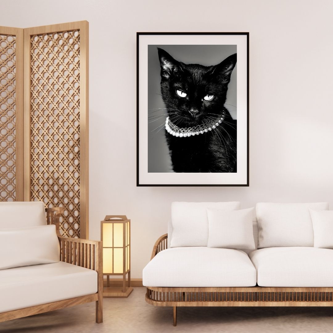 Black Cat Wall Art Canvas Print Witchcraft Cat Poster For Halloween Living Room Wall Decor