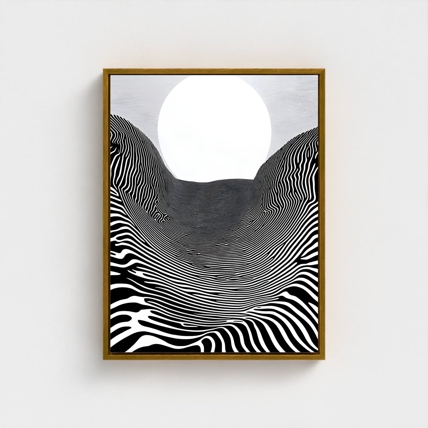 Black White Optical Illusion Framed Wall Art Canvas Print - Modern Geometric Line Abstract Poster for Minimalist Home Decor